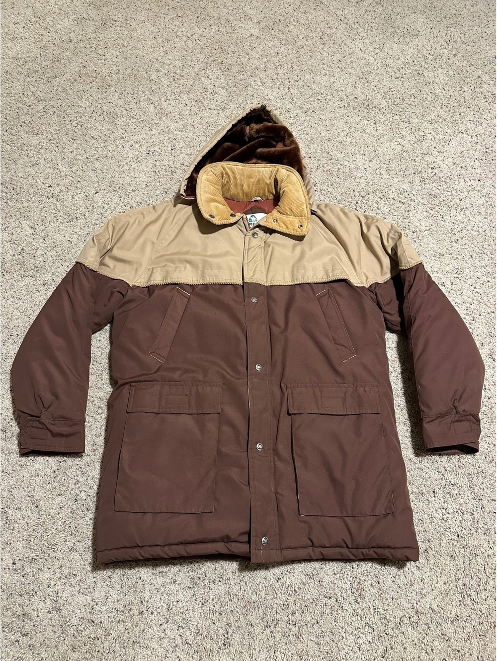 Pacific Trail Two-Tone Brown and Tan Winter Coat with Hood, Size Large